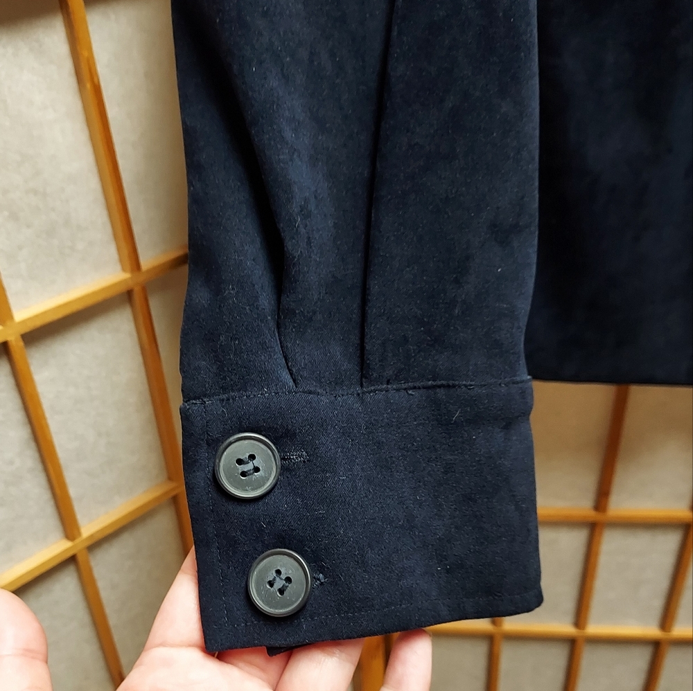 ❄️ Vintage Notations navy faux suede button down light jacket women's 2X - Picture 2 of 4